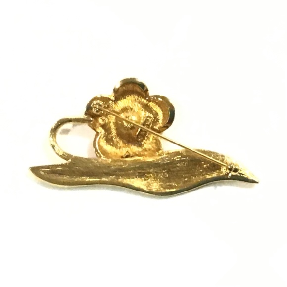 Monet Pink & Green Enamel Flower Pin - Picture 3 of 4